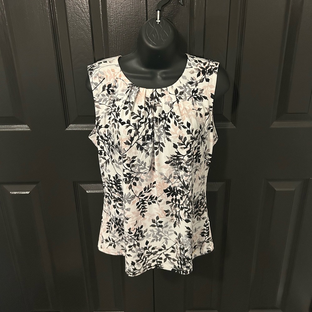 Calvin Klein pleated neck sleeveless blouse
